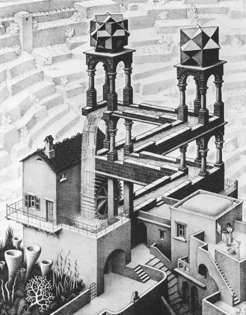 What Escher never told anyone is that the girl is doing that guys laundry.  And the guy is doing the girl.